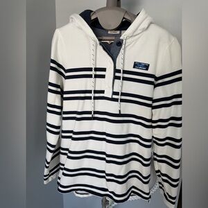 L.L. Bean women’s White and Navy Striped Hoodie Shirt
